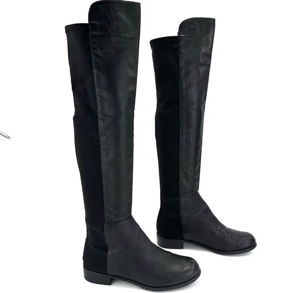 Report Abbott Black 5050 Over The Knee Boot Size 8.5 Leather Low Heel Round Toe - Picture 2 of 13